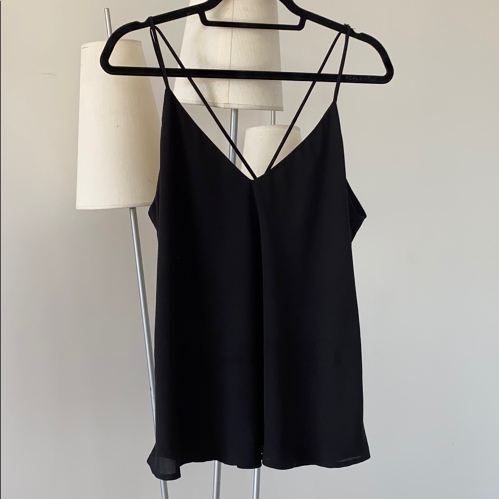 Black strappy V neck tank